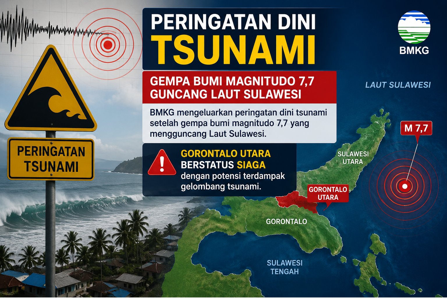 BMKG Keluarkan Peringatan Tsunami, Gorontalo Utara Berstatus Siaga
